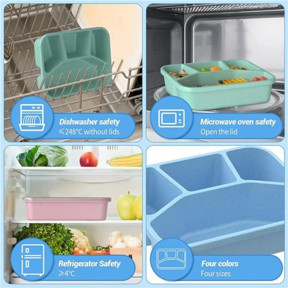 Lunch Box for Kids (4 Pack), 4-Compartment Meal Prep Food Storage Containers - Picture 3 of 7